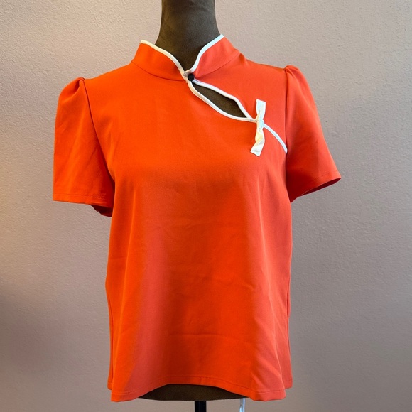 Zara Tops - Zara Vibrant Orange Blouse with White Accent